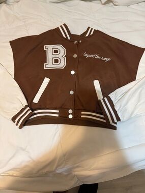 Brown & White Kids Varsity Jacket with 'B' Patch